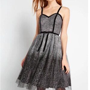 Modcloth Black and Silver Glitter Fit-and-Flare Prom Dress